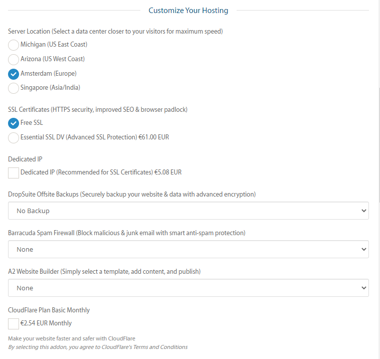 Customize your A2 Hosting settings.