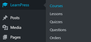 LearnPress > Courses in the WordPress sidebar
