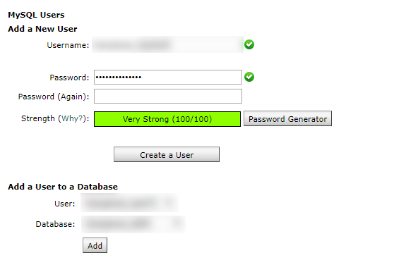 Add a new user to MySQL Database in cPanel.