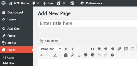 Adding a new page in WordPress dashboard