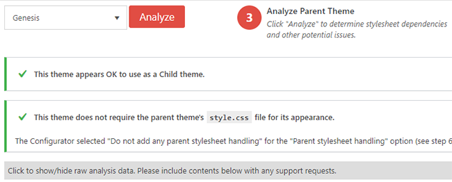 Analyze parent theme