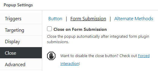 Close popup on form submission