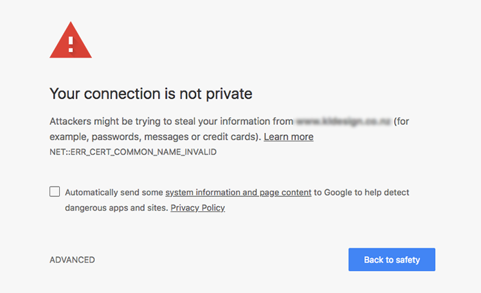 Connection not private warning in Google Chrome