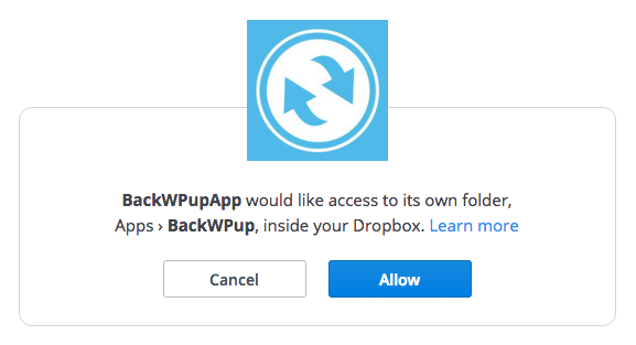 BackWPup access to DropBox folder