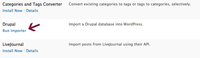 Run Drupal to WordPress importer tool