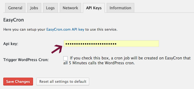 Automatically generated EasyCron.com API Key.