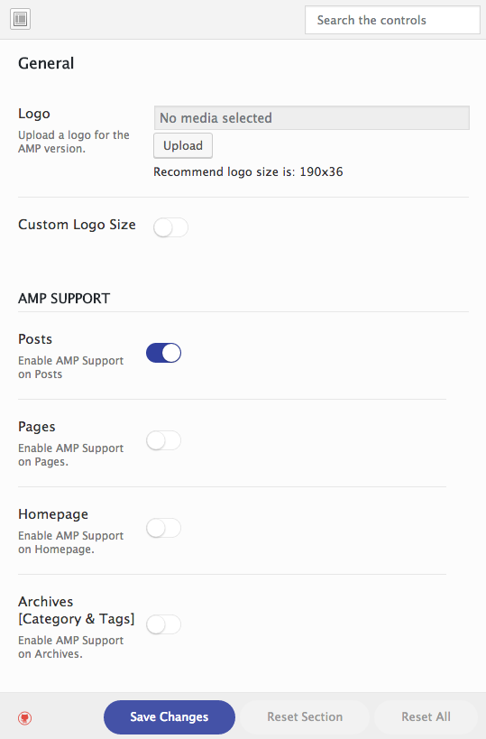 General settings in the AMP for WP plugin