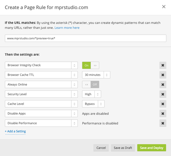 Page rules in Cloudflare