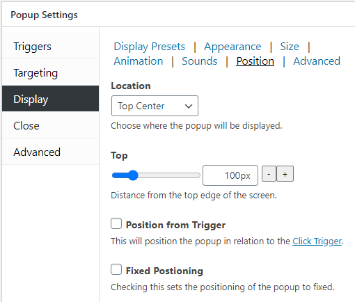 Setting popup position