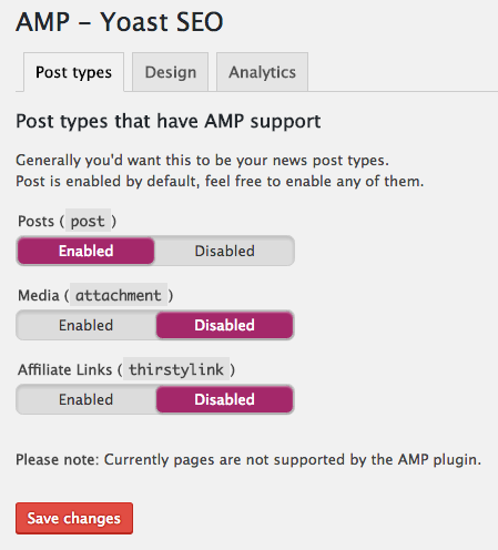 Post types in the Glue for Yoast SEO & AMP plugin