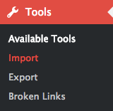 Import under Tools in WordPress dashboard