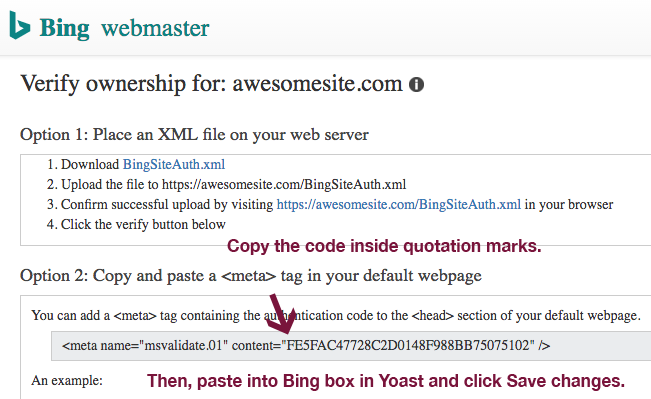 Verify site in Bing Webmaster Tools.