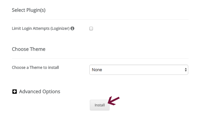 Click install button to finish WordPress installation in Softaculous