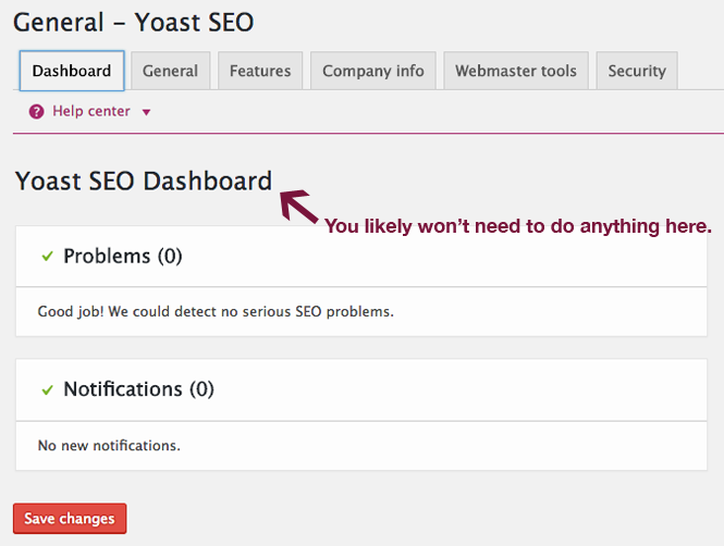 Dashobard in Yoast SEO WordPress plugin.